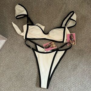 Strawberry Milk Mob Cream and Black Contrast Bikini Set
